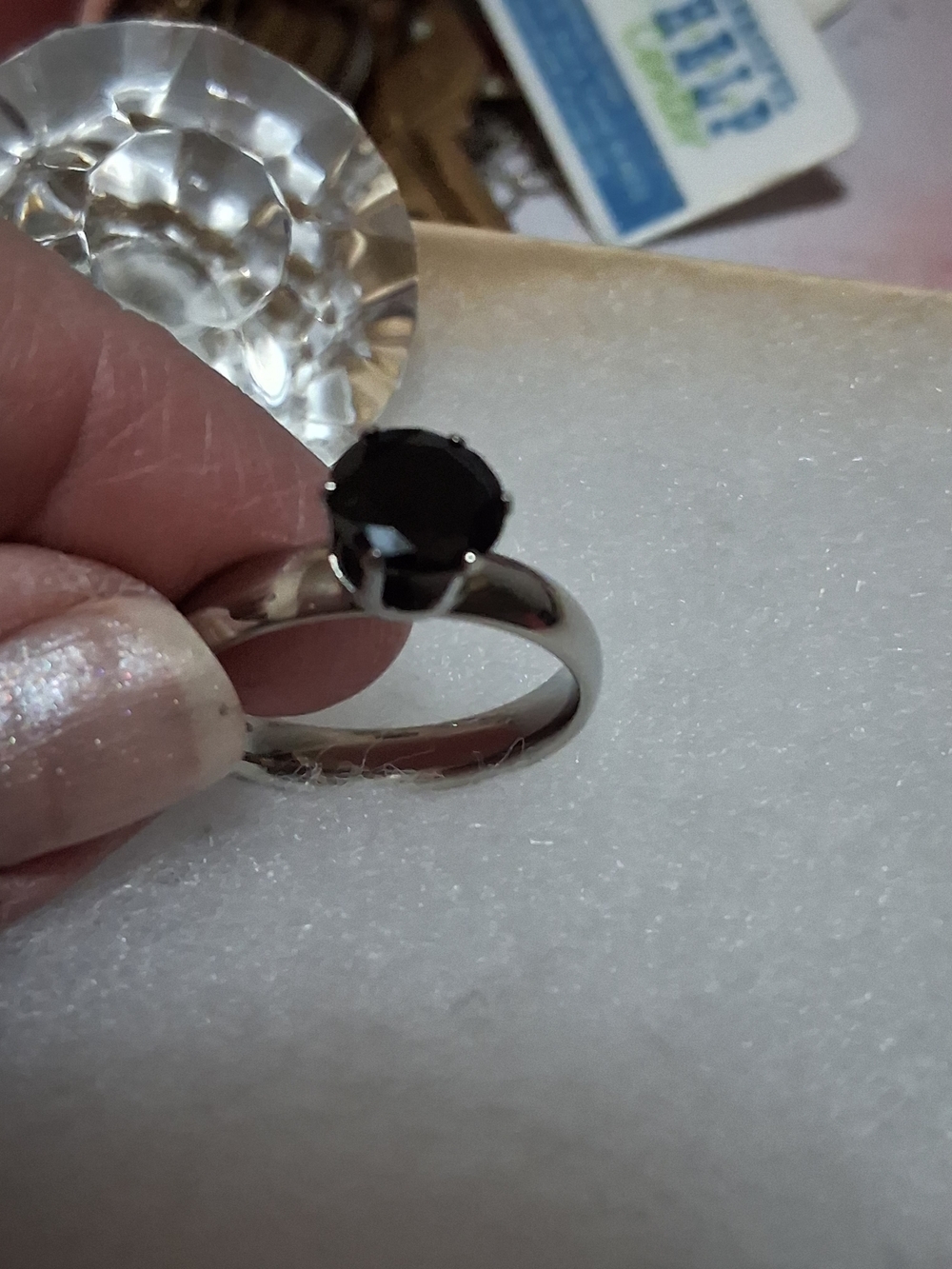 Classic Black Solitaire Ring - Women's Silver-Tone Band